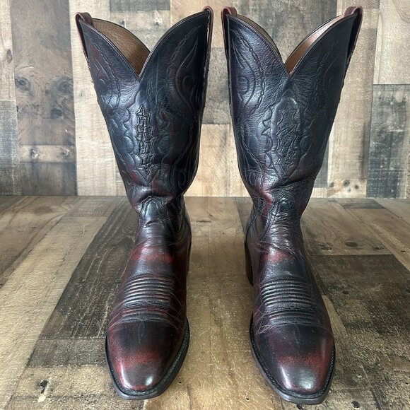 Lucchese 2000 Black Cherry T3203S Leather Inlay Cowboy Boots Mens 10.5 D - Picture 1 of 12
